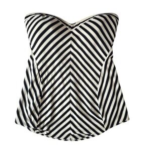 Jessica Simpson Strapless Tankini‎ Top Maternity M Black Cream Striped Chevron
